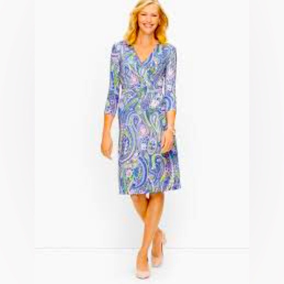 Talbots Paisley slimming smooth stretch 3/4 sleeve super soft preppy dress SZ-S - Picture 1 of 8
